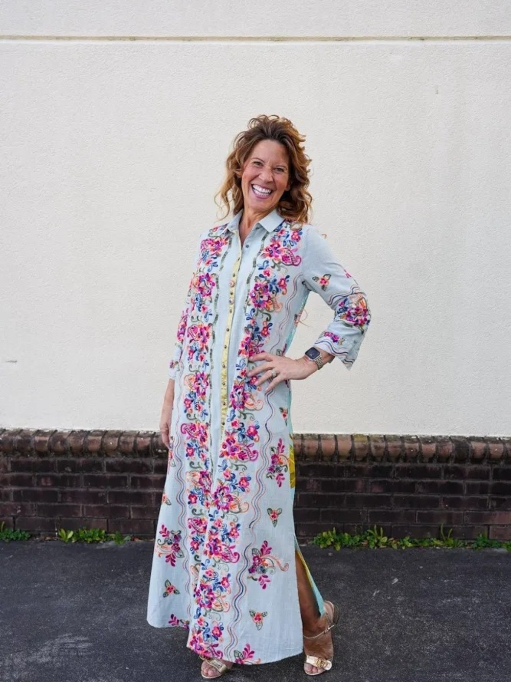 Aratta Beauty Mark Maxi Duster Floral Maxi Shirt Dress in Light Blue Duster